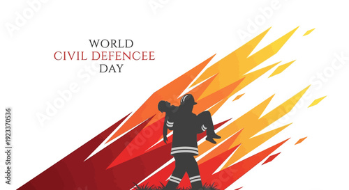 Illustration of a firefighter in action on World Civil Defence Day, symbolizing disaster preparedness and emergency management.