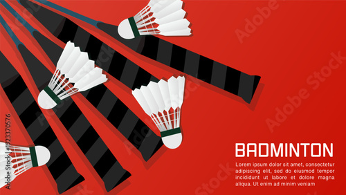 Badminton Sports Background with Rackets and Shuttlecocks in Flat Design Style vector illustration eps 10