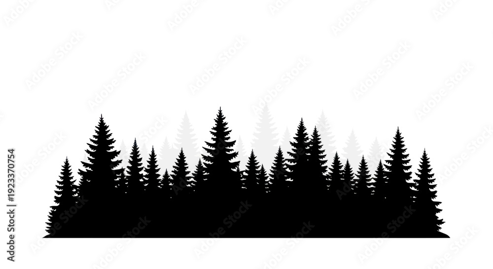 Obraz premium Black Silhouette Evergreen Forest Landscape