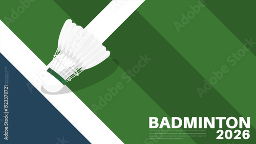 Badminton Shuttlecock on Court Lines with 2026 Championship, Vector illustration EPS 10