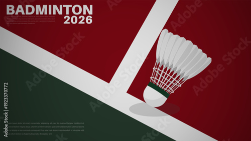 Badminton 2026 Championship Poster Template with Shuttlecock on Court, Vector illustration EPS 10