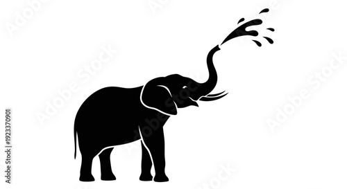 Silhouette Elephant Sprays Water from Trunk - Playful Animal Icon