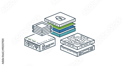 Server database stack and cloud hosting technology illustration