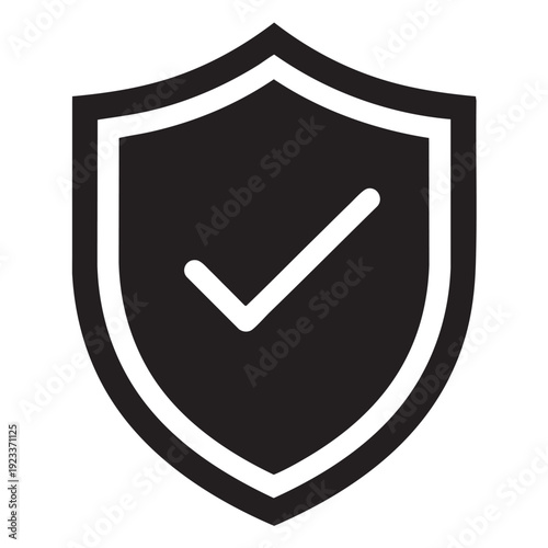 Secure shield icon indicating safety and protection with a checkmark symbol on a simple graphic
