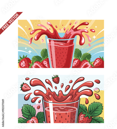 glass of juice and a strawberry