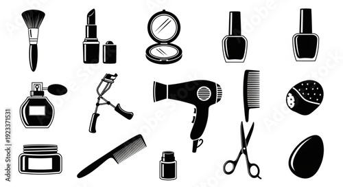 Collection of beauty and makeup items for personal care.