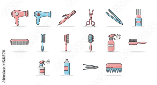 Collection of Hairdressing Tools and Accessories for Styling.