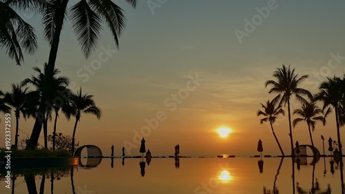 Beautiful tropical beach and sea landscape at sunrise time
