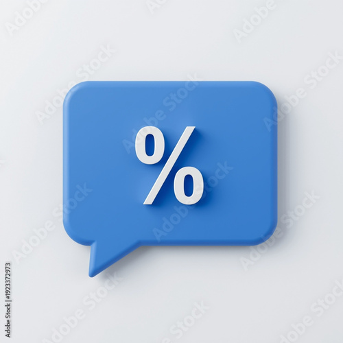 A blue speech bubble with a percentage sign on a white background for business use