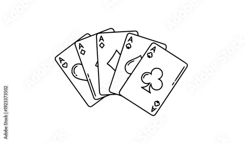 Ace Playing Cards Outline Vector Set with Poker Suit Symbols Isolated on White
