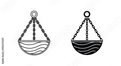 Minimalist hanging scale icons in outline and solid silhouette styles representing the zodiac sign Libra or a balance of water elements for legal, wellness, and astrological designs.