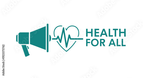 Health For All Concept Illustration with Megaphone and Heartbeat Pulse Icon