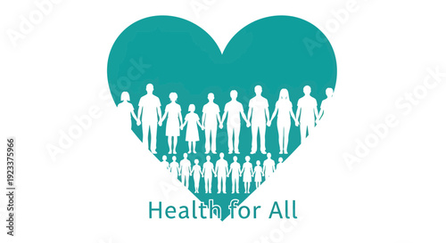 Health for All Concept Illustration with People Silhouette and Heart Symbol
