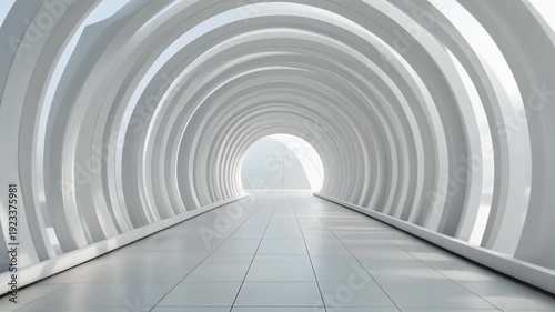 Serene architectural pathway moving through modern white structure