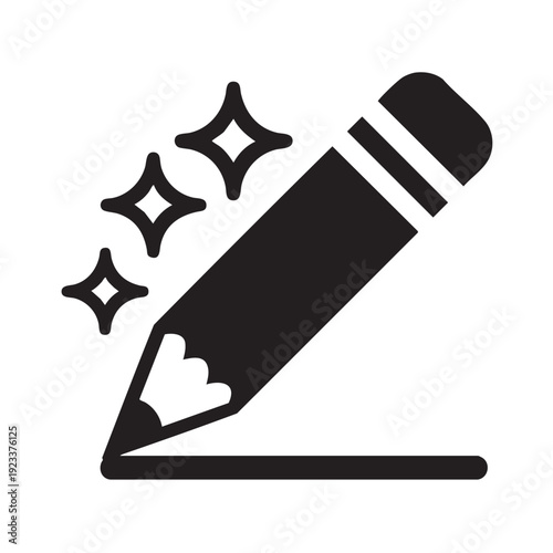 A black pencil with sparkles creating art on paper from a diagonal viewpoint