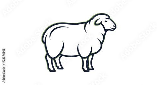Simple Line Drawing of Sheep Standing.