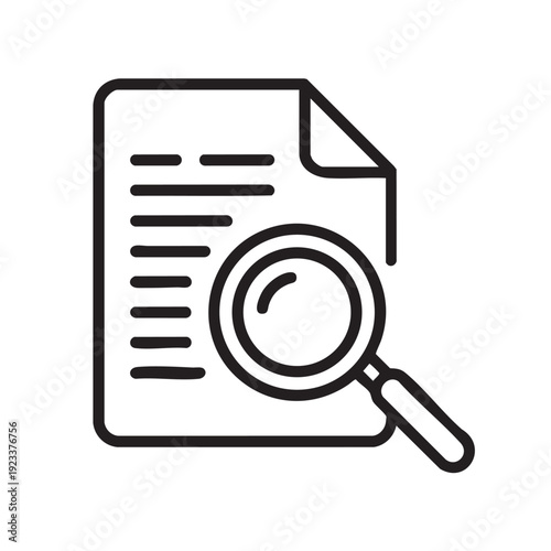 Magnifying glass examining a document with lines of text from a close-up viewpoint