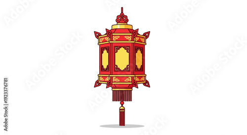 Vibrant Red and Gold Octagonal Lantern, Symbol of Celebration and the Lantern Festival