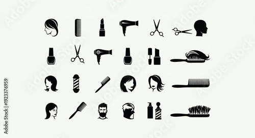 Collection of beauty and grooming icons in black and white.