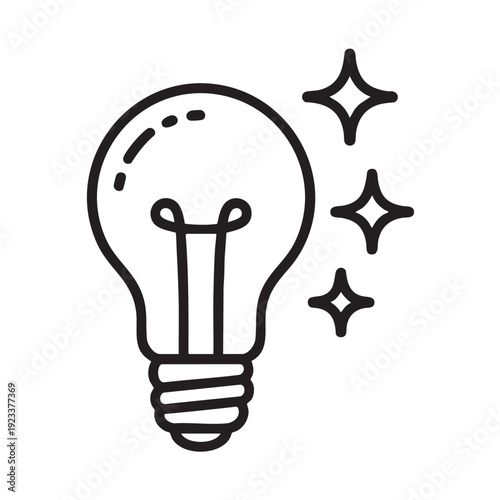 A bright idea shines with sparkles surrounding a simple light bulb illustration symbolizing innovation