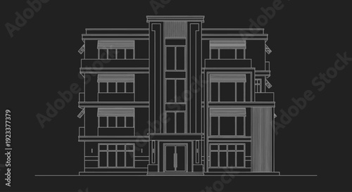 Architectural Line Art: Modern Multi-story Building Outline