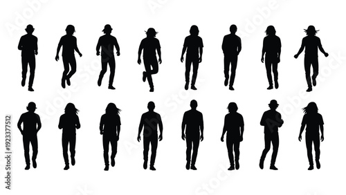 A group of people silhouettes in various poses isolated on white background, Vector