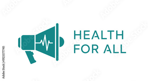 Health For All Concept Illustration with Megaphone and Heartbeat Pulse Icon