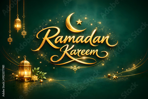 Luxury Emerald Ramadan Kareem Background with Elegant Gold Calligraphy and Minimal Islamic Ornament