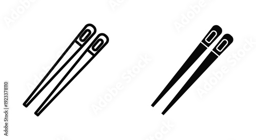 Minimalist chopsticks icon set in outline and solid black styles for Asian restaurant menus and food delivery apps