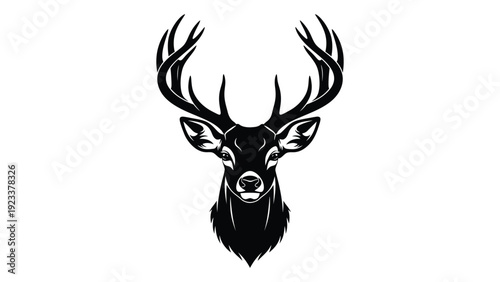 A black and white illustration of a deer's head isolated on white background, Vector