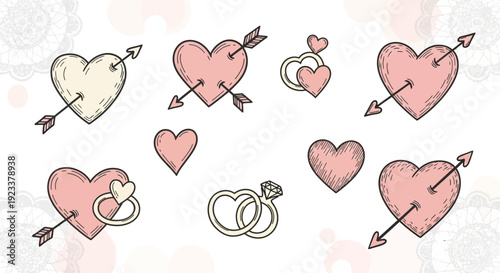 Romantic hearts and arrow doodle illustration seamless pattern perfect for valentine's day or