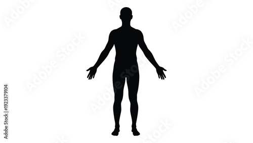 A black silhouette of a person standing with arms outstretched isolated on white background, Vector