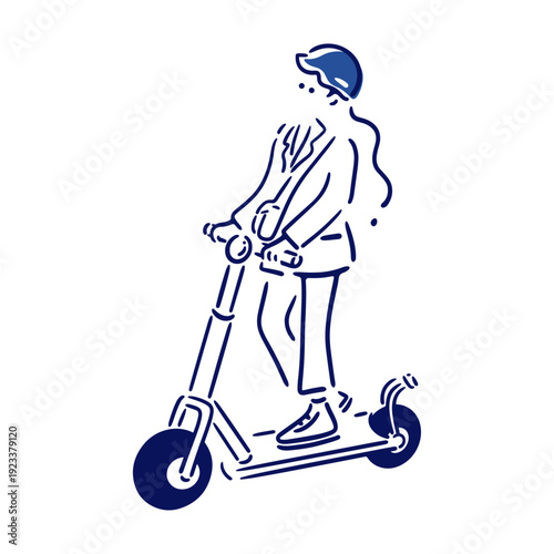 ヘルメットを着用し電動スクーターに乗る女性のイラスト
