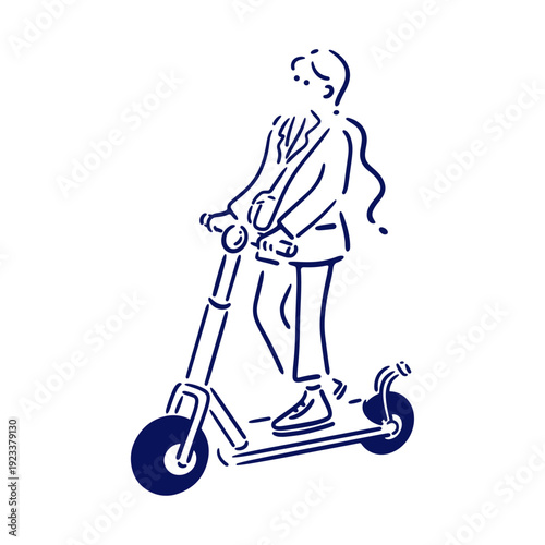 ヘルメットなしで電動スクーターに乗る女性のイラスト
