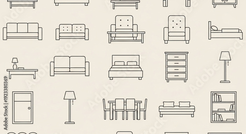 Collection of furniture icons in a repeating pattern.