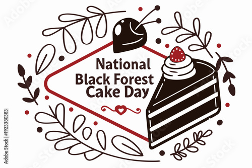 Black Forest Cake Food Vector Illustration, National Cake Holiday Design