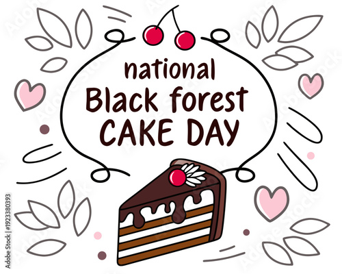 National Black Forest Cake Day Vector, Chocolate Cherry Cake and Baking Concept