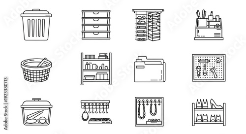 Collection of various storage and organization icons for home and office.