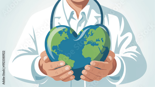 Doctor holding heart shaped earth symbolizing care and protection for the planet healthcare and environmental conservation concept