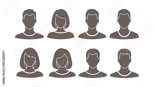 Grid of silhouetted people heads forming a collective portrait concept.