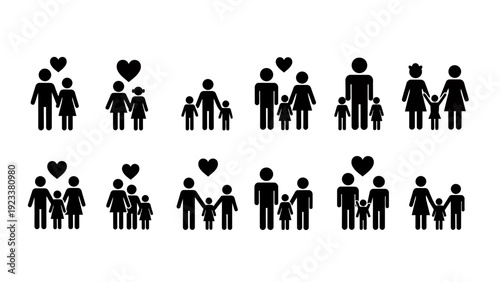 Silhouetted families and couples icons representing love, unity, and togetherness in a multi-group graphic.