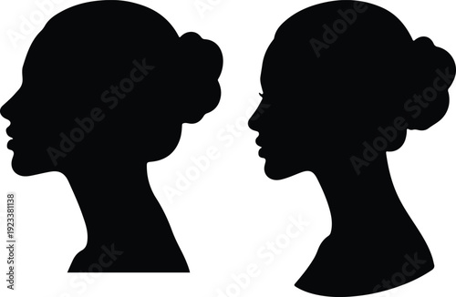 Silhouettes of two women with hairstyles facing opposite directions