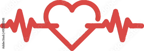 Red heart rate line symbol on white background medical heartbeat icon health and wellness concept