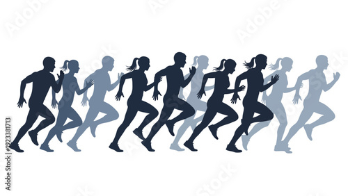 Sequence of running silhouettes showing dynamic motion of athletes in a race.