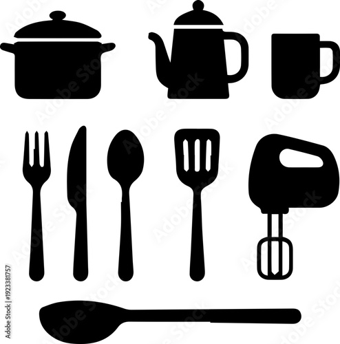 Kitchen Appliance Silhouette Icon Set Collection