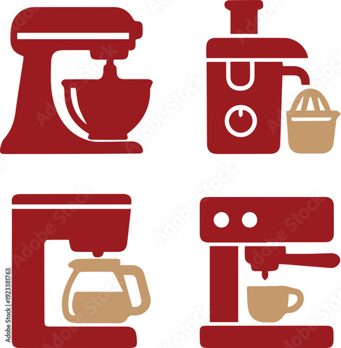 Kitchen Appliance Silhouette Icon Set Collection