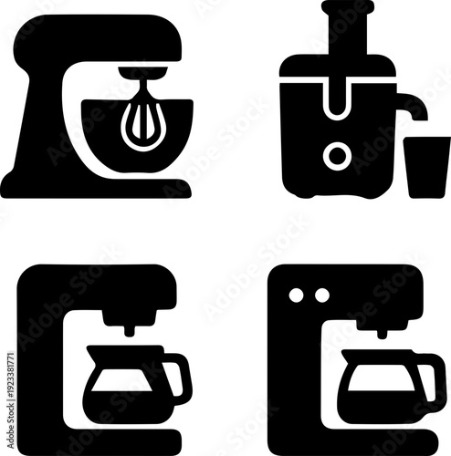 Kitchen Appliance Silhouette Icon Set Collection