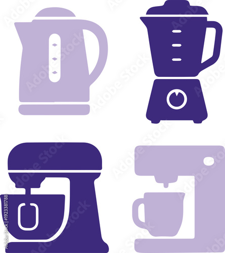 Kitchen Appliance Silhouette Icon Set Collection