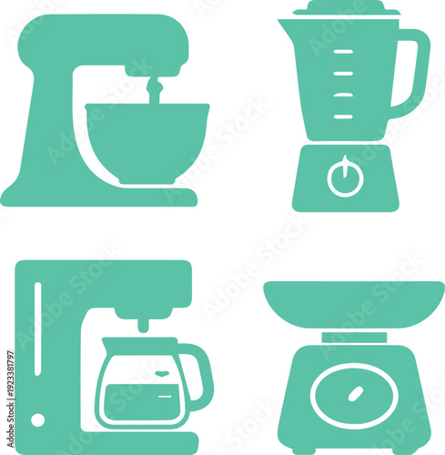 Kitchen Appliance Silhouette Icon Set Collection