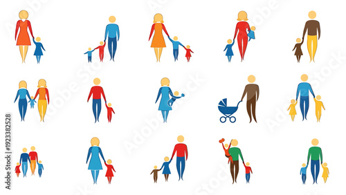 Colorful silhouettes of people walking and interacting in a vibrant urban scene collage.